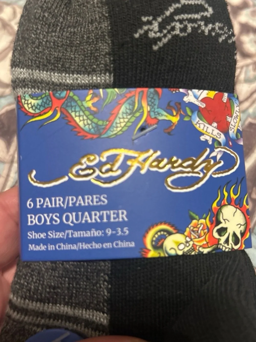 Ed Hardy Boys Low-Cut Athletic Socks in Black and Gray - 6 Pack